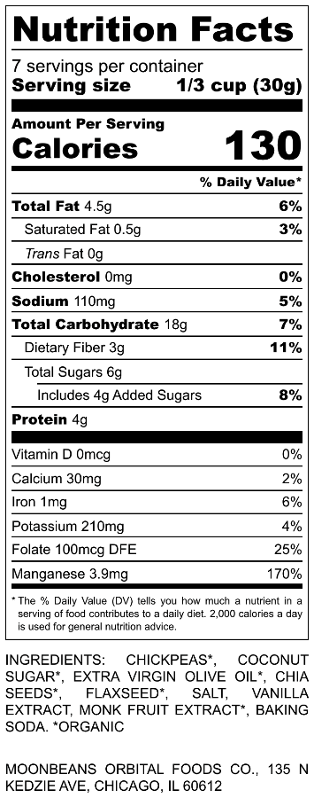 Nutrition Facts for Original Chickpea Granola