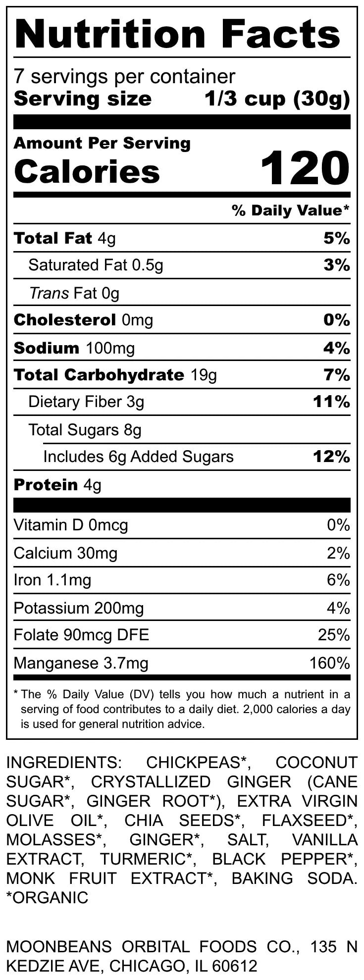 Nutrition Facts for Turmeric Gingersnap Chickpea Granola